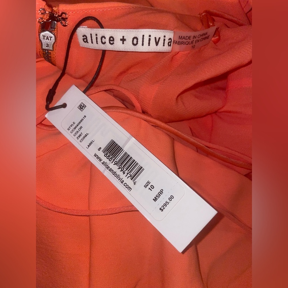 New! Alice + Olivia Katie Coral Tie Wrap Mini Dress 🧡 size 10 NWT! - Picture 10 of 14